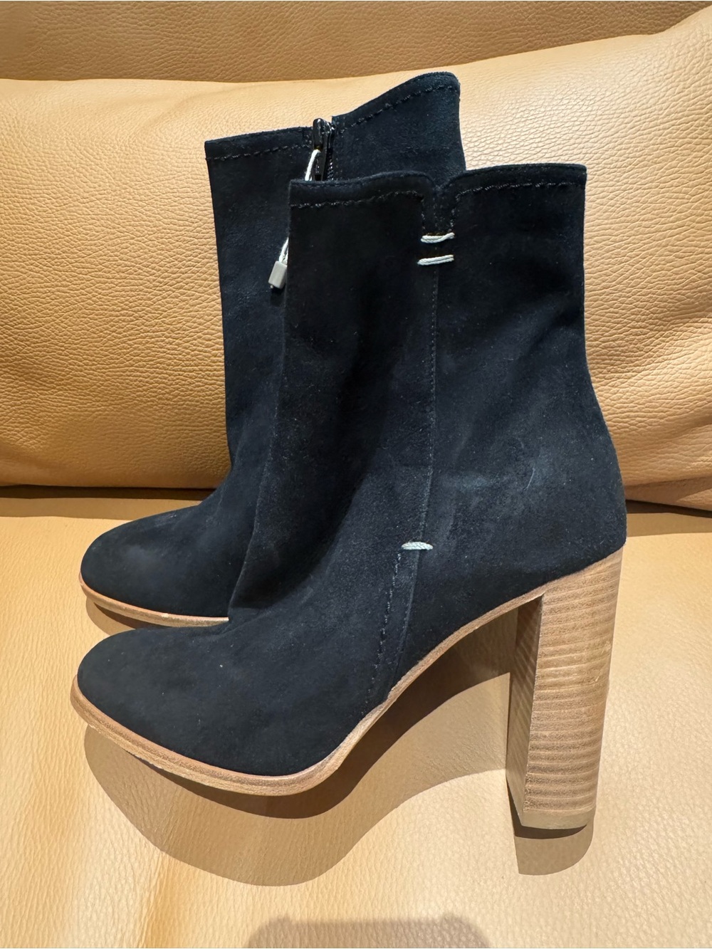 NEW Suede Black Ankle Booties with Stacked Heel